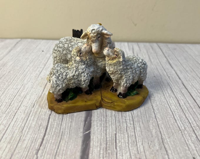 Vintage group of 3 lambs with corner wood resin figurine