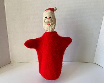 1968 Christmas Holiday Production Santa Claus Dog Hand Puppet Toy