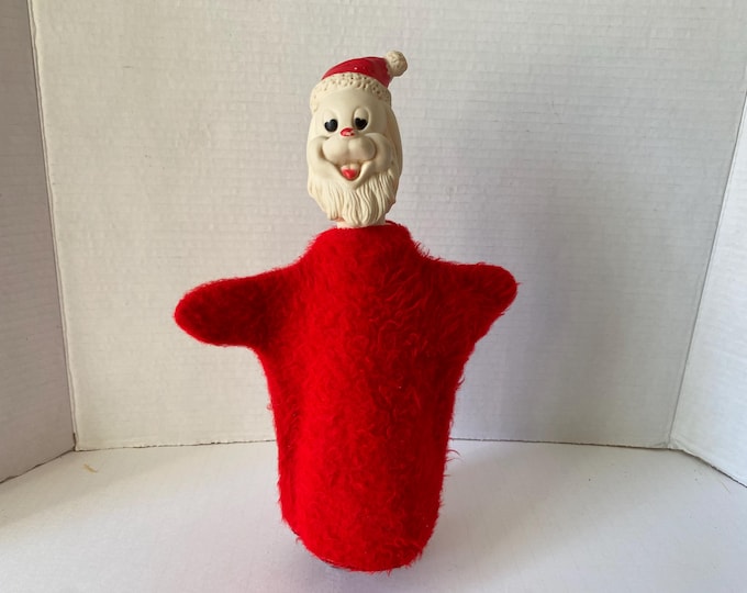 1968 Christmas Holiday Production Santa Claus Dog Hand Puppet Toy