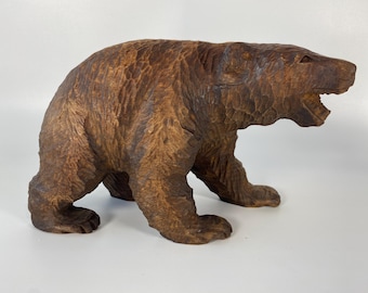 Vintage 6"x 9" Wooden Carved Brown Bear.