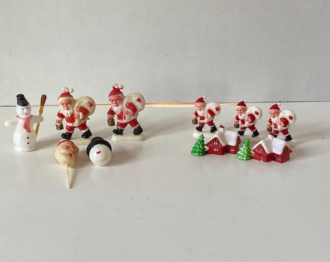 Choice of Vintage Plastic Santa, Snowmen and Village House Decor Pick sets