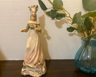 Cordey Cybis Dipped Lace Victorian ceramic full length Female holding a rose bud