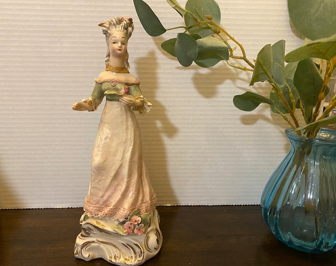 Cordey Cybis Dipped Lace Victorian ceramic full length Female holding a rose bud