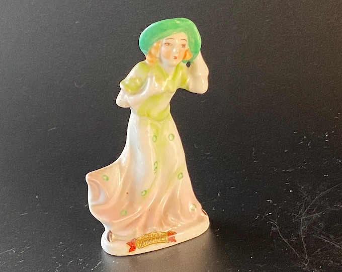 1940s Occupied Japan K. Ishihapa Porcelain Windy Day Dancing Lady in Green Figurine