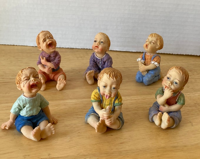 Set of 6  Piano Babies Resin small  figurines with comical expressions