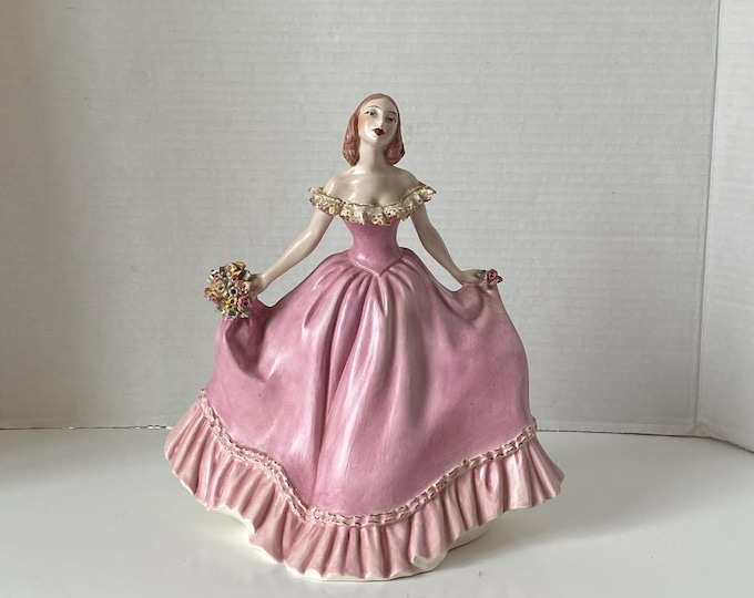 1950s Florence Cox Ceramic Studio Southern Bell Figurine with Dipped Lace