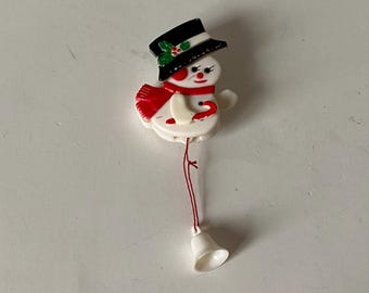 Vintage Snowman Pull Pin - Pull String and Hat and candy cane move