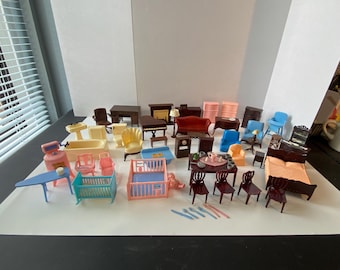 1940s-50s Renwal 70  Piece Set Plastic Dollhouse Furniture 1:16 Scale including the Rare Stereo and Record PLayer Together!