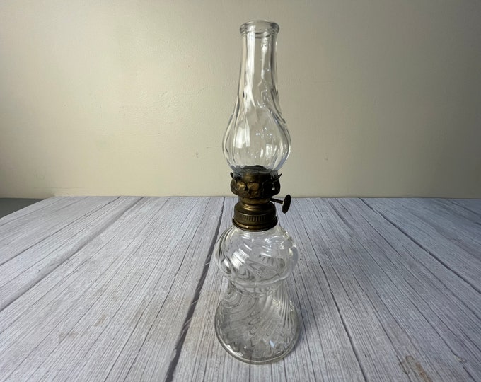 Vintage Small swirl Glass Oil Lamp with thick chimney and wick