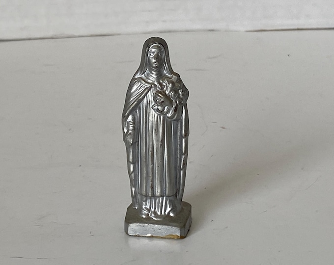 Made in France, 2 3/4" Tall St. Theresa of Lisieux (The Little Flower) Vintage cast metal Dashboard Pocket saint