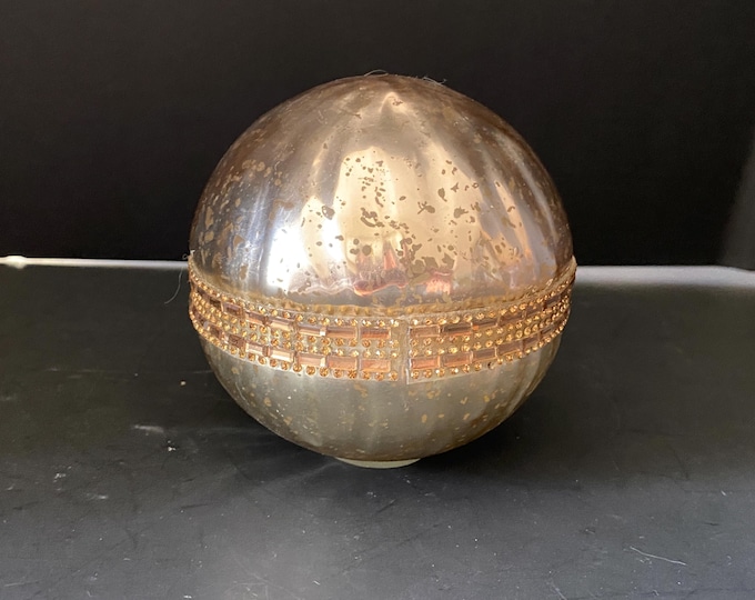 Vintage Large Heavy  Champagne Mercury Glass Christmas Tabletop Ornament with 4 Vertical Rows of  Rhinestones