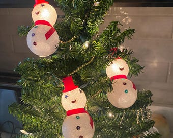 1960s Set of 8 Plastic Glittered Christmas Tree Light Cover Snowmen