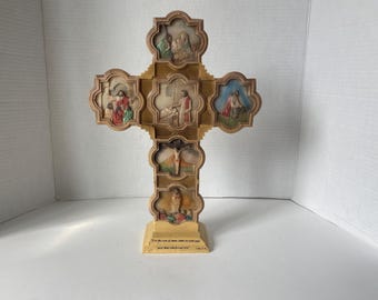 The Details!  Life of Jesus Tabletop 13" Cross with 6 scenes of his life  with Bible verse