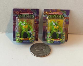 Set of 2 Miniature Teenage Mutant Ninja Turtle Classic Collection Raphael Figurines New in Box - One Metallic!!!