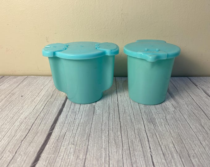 Set of Tupperware Teal/Blue cream and sugar servers with lids