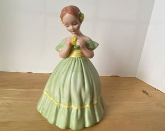 Holland Mold Vintage hand painted ceramic girl woman in green dress