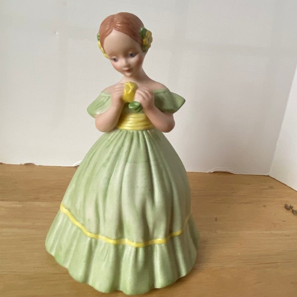 Holland Mold Vintage hand painted ceramic girl woman in green dress