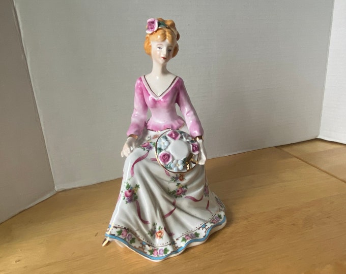 Vintage Fancy Lady Porcelain Ceramic Figurine 8 1/2" tall with gold gilded highlights