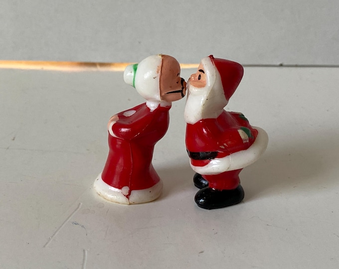 Vintage Kissing Mr. and Mrs Santa Claus figurines