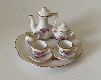 8 Piece set Floral Mini Porcelain tea set - Tray, Teapot, Sugar, Creame,r 2 cups, 2 Saucers by Giftcraft