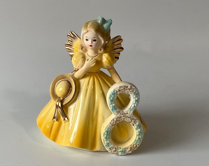 1960s Josef Originals Age 8 Porcelain Ceramic Birthday Angel with Original Sticker