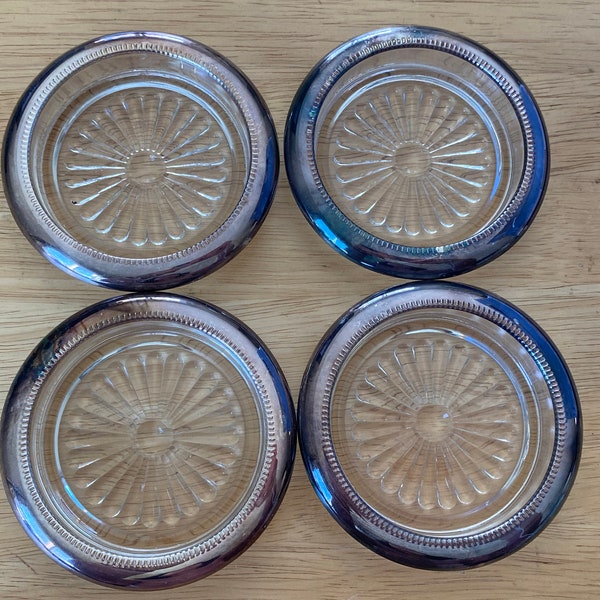 Set of 4 Silver Plated Glass Coasters