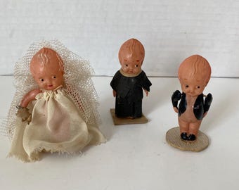 1930s Set of 3 Celluloid Kewpie Bride, Groom and Minister