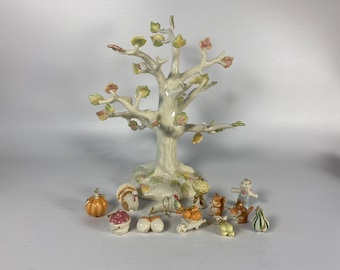2005 Lenox Autumn Delight 13 Piece Set with Porcelain Ceramic Autumn Tree and 12 Ceramic Fall Ornaments in original box