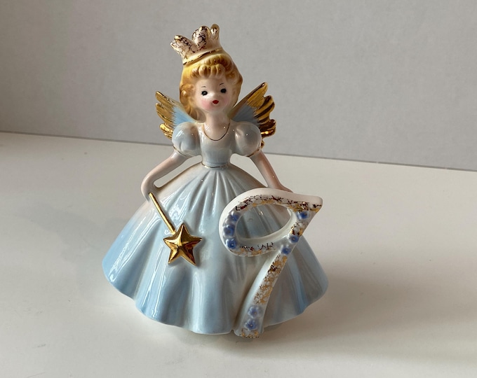 Vintage Sweet  Josef Originals 9th Birthday Sandy Blonde Hair Porcelain Ceramic Angel Figurine