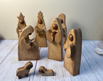 8-piece wooden Rustic nativity scene by Susan Pennacchio