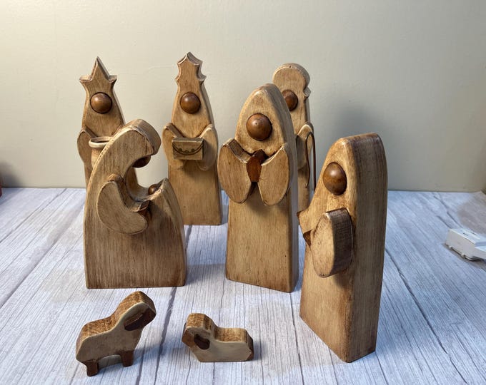 8-piece wooden Rustic nativity scene by Susan Pennacchio