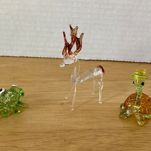 Set of 3  Reindeer, Turtle & Frog Art Glass Blown Miniature figurines