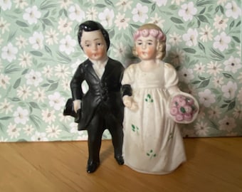 1910s German Hertwig & Co Bisque Bride and Groom Cake Topper Ceramic Figurine