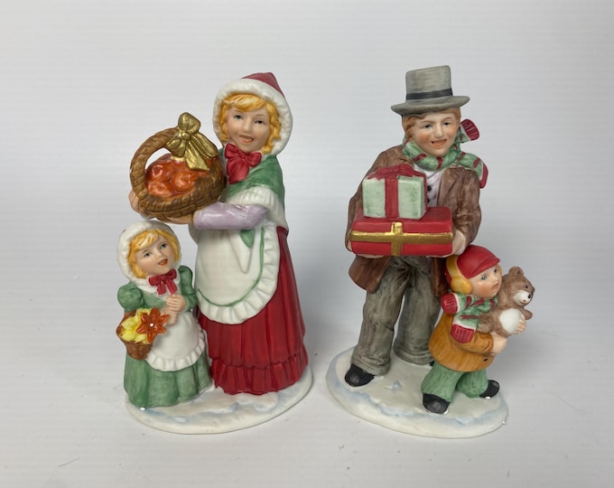 Vintage Set of 2 HOMCO  #5554  Procelain Bisque Victorian Shopping Figurines
