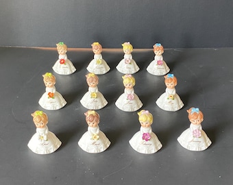 Choice of Petite  2 1/4"  Vintage Napco / Lefton  Bone China Birthday Girl with Flower