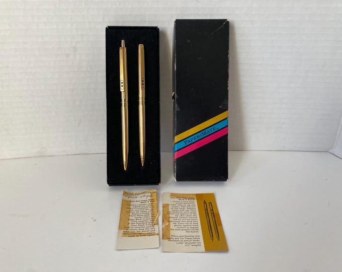 Vintage Papermate Double Black Heart Gold Tone Mark V Pen And Pencil Set With Box #544-00--652