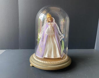 Vintage French Wax Figure of Madonna & Child  Under Glass Dome