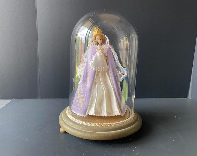 Vintage French Wax Figure of Madonna & Child  Under Glass Dome