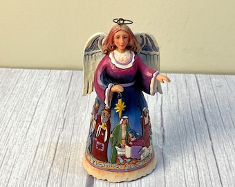 Vintage 2013 Jim Shore Heartwood Creek Angel ornament with scene of birth of Jesus