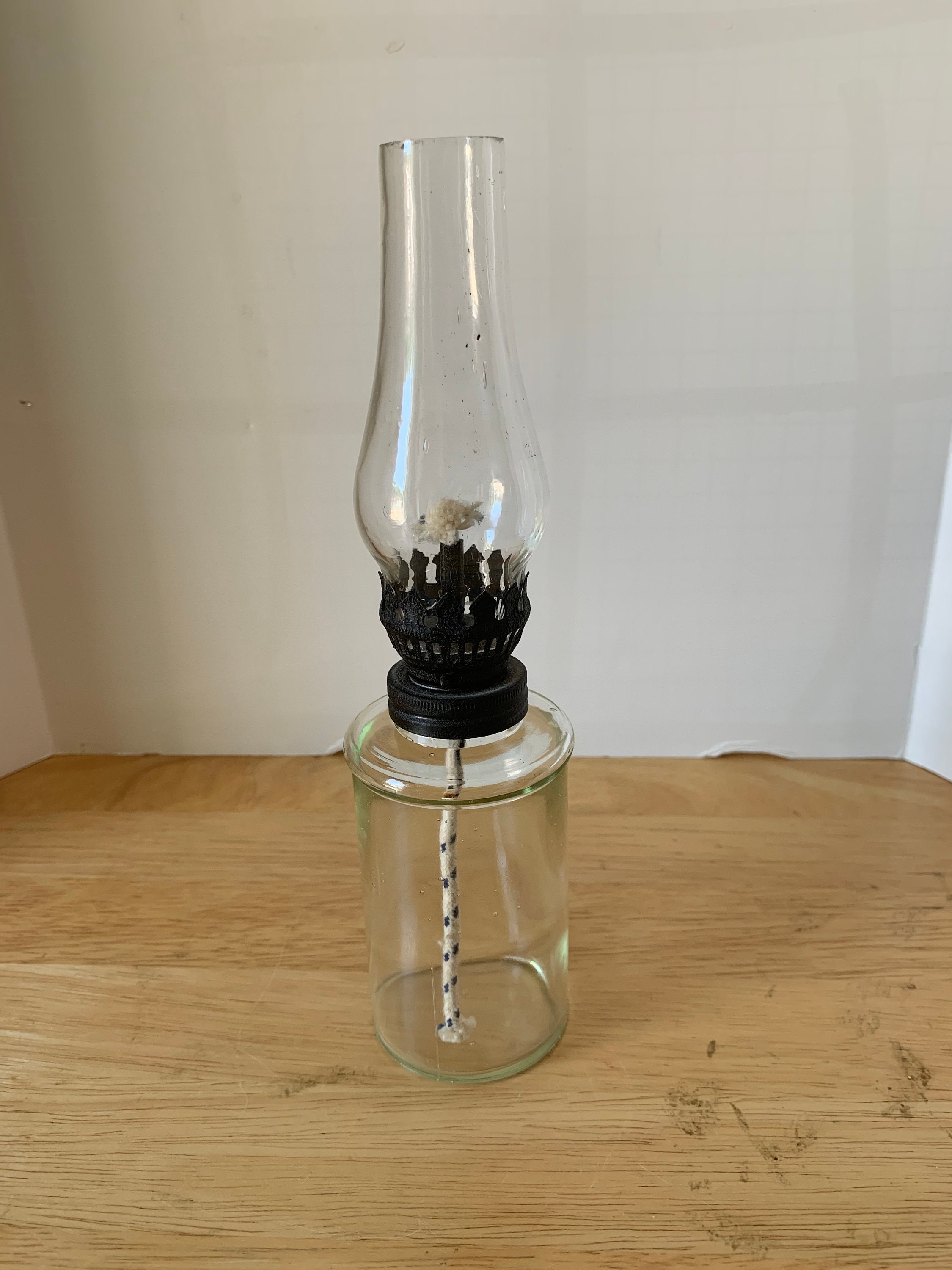 miniature vintage cylinder glass oil lamp chimney and wick