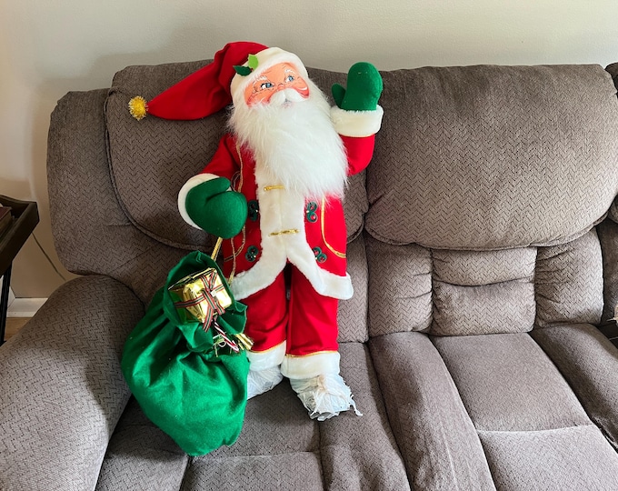 33" Annalee Santa with green bag of goodies