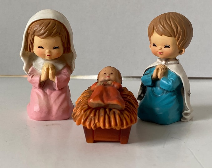 Vintage Set of Children's Plastic 3 Piece Nativity Set of Joseph, Mary and Baby Jesus