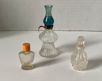 Set of 3 miniature vintage glass perfume bottles: Tester Bottle from Jean Patou and Avon
