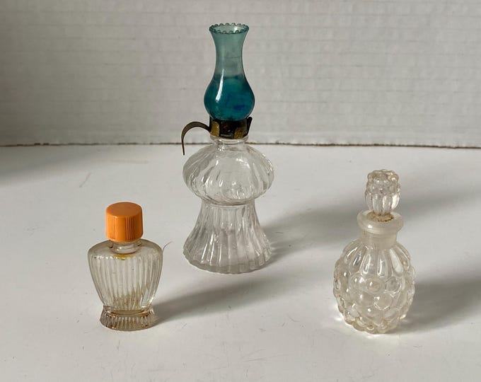 Set of 3 miniature vintage glass perfume bottles: Tester Bottle from Jean Patou and Avon