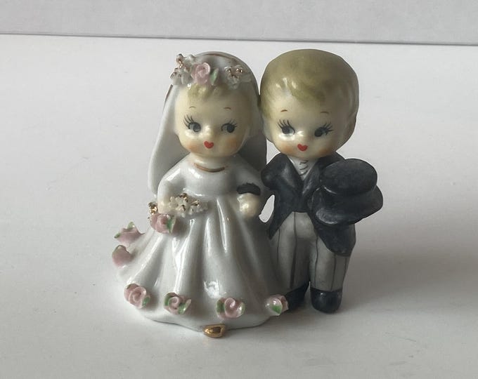 1950s Vintage Lefton Ceramic Bride and Groom Bell