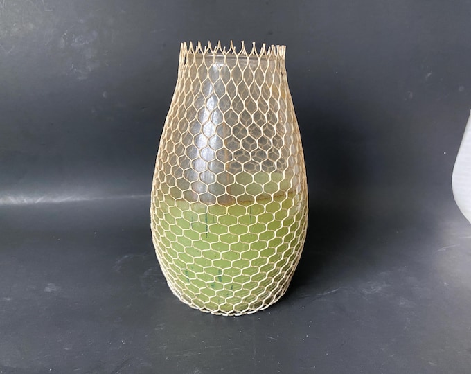 Remember these?!!  Large  7 1/4" Tall MCM Vintage Outdoor Patio Green Candle with Plastic Mesh Netting