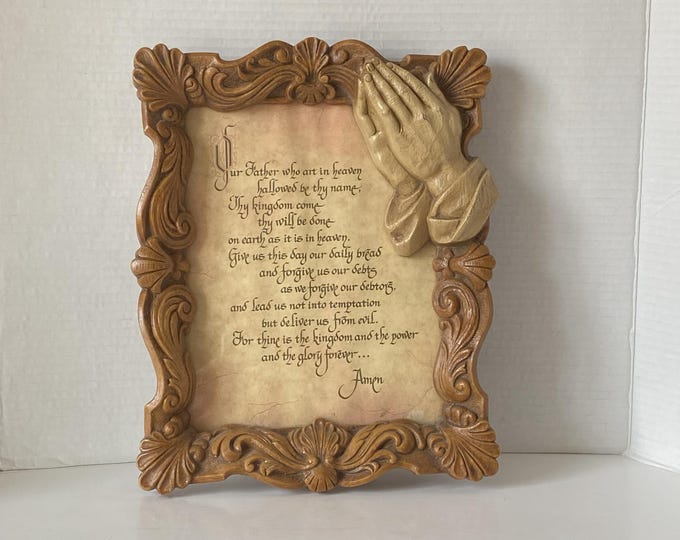 Vintage Burwood Praying Hands Lord's Prayer Wall Hanging Plaque Retro  religious Decor