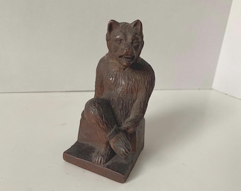 Vintage Black Forest Hand Carved Chained Sitting Bear Inkwell