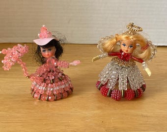 Set of 2 Vintage Bead and safety pin dolls.
