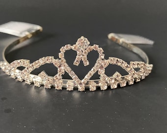 Rhinestone Silver Tone Tiara with Combs for Bride Princess Flower Girl Holy Communion